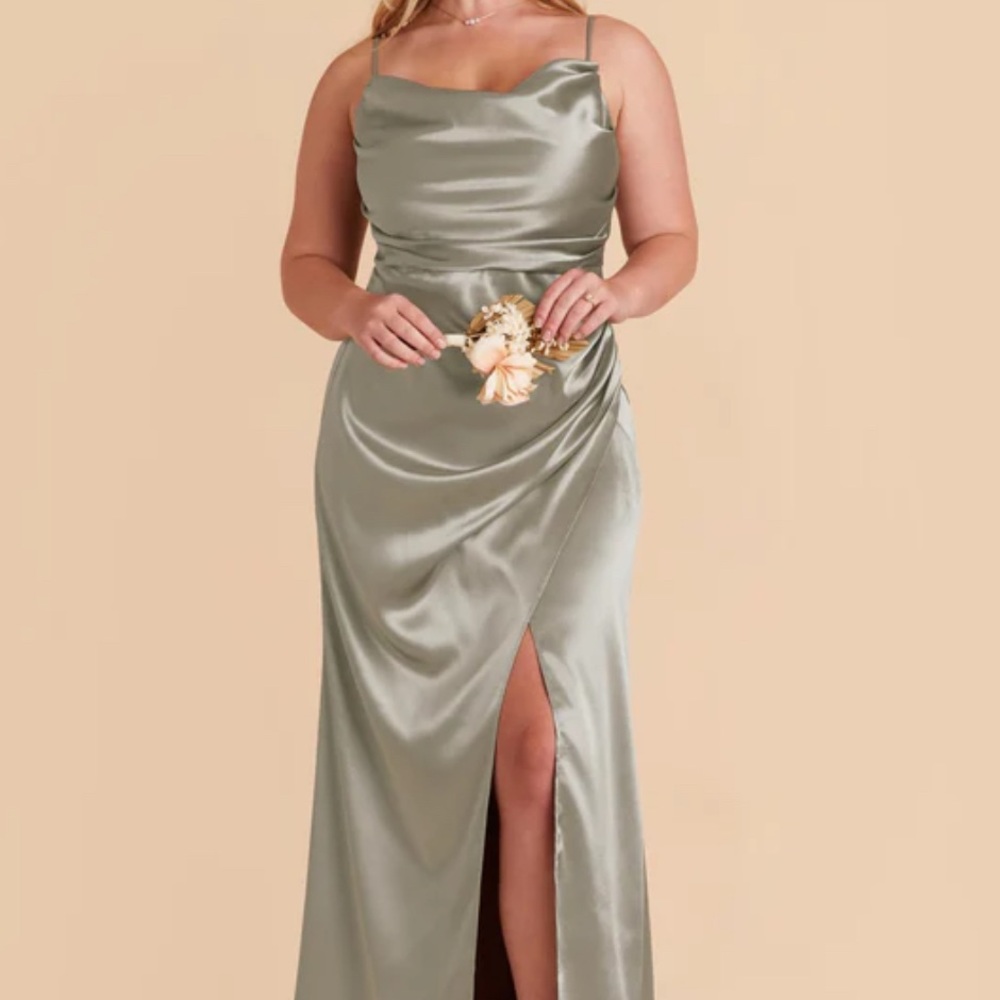 Birdy Grey Lydia Dress in Moss Green / Shiny Satin